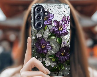 Purple Floral Stained Glass Style Samsung and Google PIxel  Phone Case