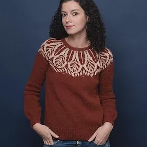 Patrón de tejido para suéter con canesú de hojas – Descarga digital en PDF