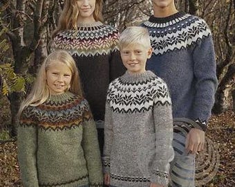 Patrón de tejido de suéter familiar Fair Isle, suéteres a juego para niños y adolescentes, descarga digital en PDF, regalo navideño, unisex, ropa acogedora de invierno.