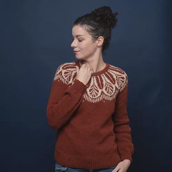 トップス Yoke Leaf PatternPrintenCollarShirt Leaf Yoke Sweater Knitting Pattern – PDF Digital Download - Etsy