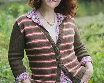 Striped Cardigan Knitting Pattern PDF | Women’s Button-Up Sweater | Digital Download | DIY Knit Pullover