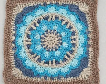 Mandala Square Crochet Pattern – Digital PDF – Textured Afghan Block, Boho Blanket Square, Instant Download
