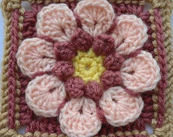 3D Flower Crochet Square – Digital Crochet Pattern PDF