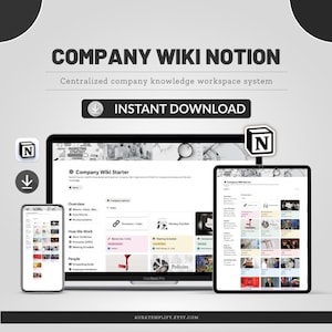 Plantilla de Notion para wiki de empresa para equipos, base de conocimientos empresariales, sistema de documentación de SOP, centro de manuales de empleados, espacio de trabajo para startups.