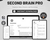 Second Brain Notion Template, Productivity Dashboard System, Digital Planner, Knowledge Management Hub, Tasks Projects Organizer