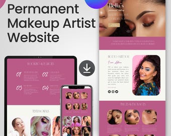 Plantilla web para artistas de maquillaje permanente / Sitio web de PMU en Canva, diseño de sitio web para microblading, sitio web editable para negocios de belleza en Canva