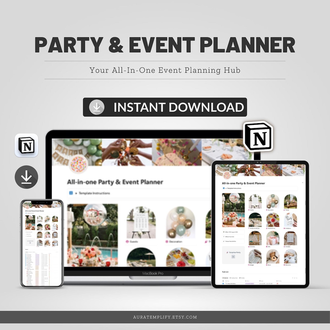Notion Party & Event Planner Template | All-in-one, Guest List (digital ...