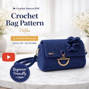 Crochet Ruffle Bag Pattern, Crossbody Purse Tutorial, Intermediate PDF Instructions