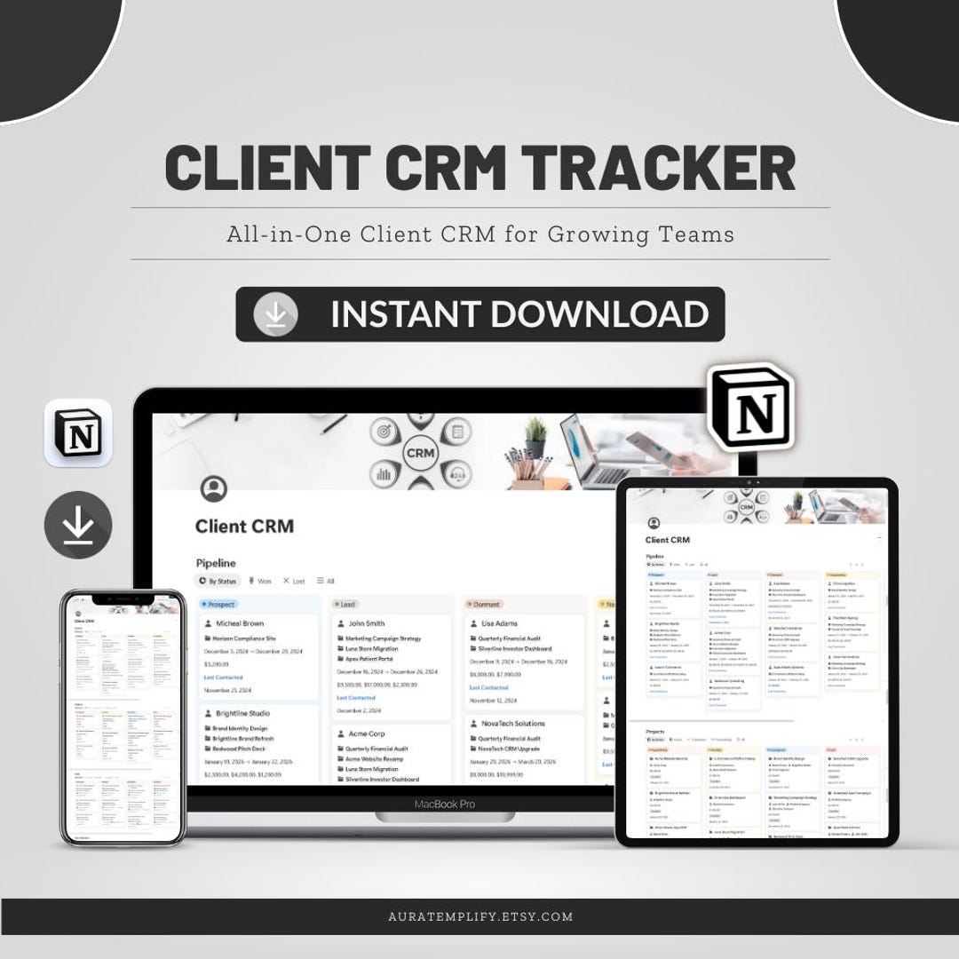 Client CRM Tracker for Notion | Projects, Tasks & Client Management ...