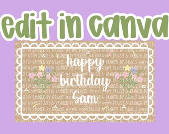 Birthday Banner Template | Editable Canva Banner | 35x60 | Floral Theme | Digital Download