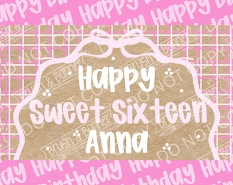 Birthday Banner Template | Editable Canva Banner | 35x60 | Sweet Sixteen Theme | Digital Download