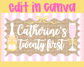 21. Geburtstag Banner Vorlage | Bearbeitbares Canva Banner | 35x60 | Digitaler Download
