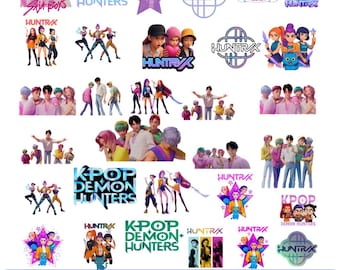 Paquete de 220 imágenes PNG de K-Pop Huntrix Demon Hunters, imágenes prediseñadas de Saja (chicas y chicos), fan art de Mira Zoey Rumi, sublimación para cenas, regalo para amantes del anime (descarga)