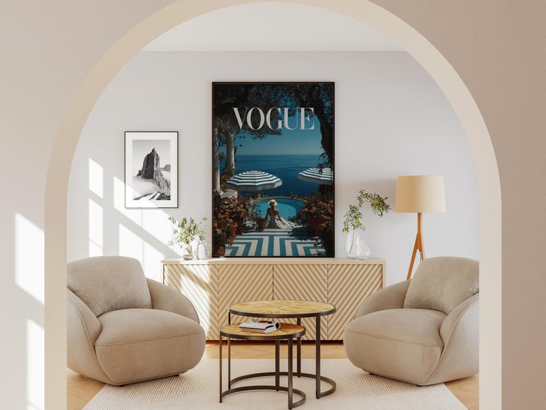 Vogue Mediterranean Poolside Poster | Retro Seaside Resort Wall Art | Coastal Chic Home Decor | Luxury Summer Print