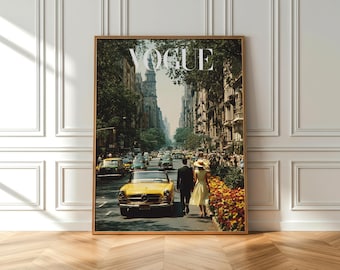 Vintage NYC Street Scene Print,Manhattan Poster, Old Money Print, Preppy wall art