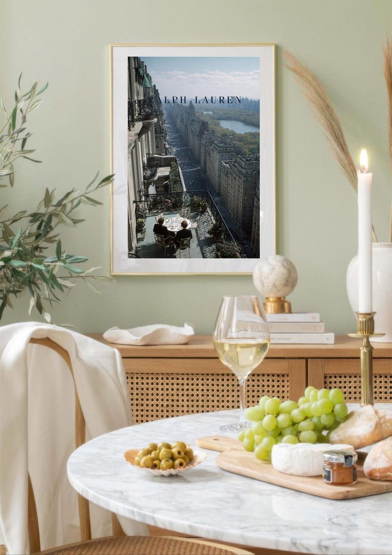 New York Balcony Poster, Fifth Avenue Penthouse Wall Art, Central Park View Print, Old Money NYC Decor, Luxury Al Fresco Dining Art