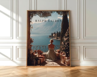 Ralph Lauren Riviera Wall Art, Vintage Fashion Poster, Coastal Lifestyle Print, Elegant Woman Retro