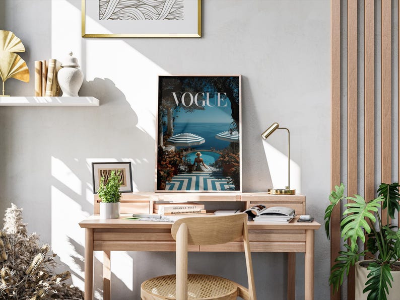 Vogue Mediterranean Poolside Poster | Retro Seaside Resort Wall Art | Coastal Chic Home Decor | Luxury Summer Print