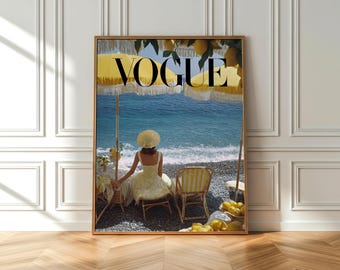 Italian Riviera Beach Print, Vintage Lemon Coastal Decor, Retro Summer Poster (Digital File)