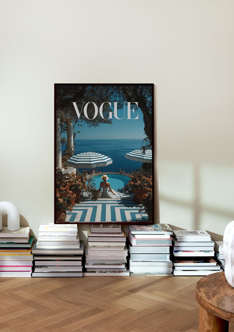 Vogue Mediterranean Poolside Poster | Retro Seaside Resort Wall Art | Coastal Chic Home Decor | Luxury Summer Print