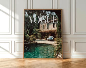 Italian Villa Poster, Lake Como Summer, Vintage Car Print, Mediterranean Garden (Digital File)