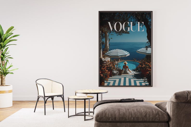 Vogue Mediterranean Poolside Poster | Retro Seaside Resort Wall Art | Coastal Chic Home Decor | Luxury Summer Print