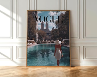 NYC Luxury Pool Print, Retro Summer Manhattan Artwork (Digital File)