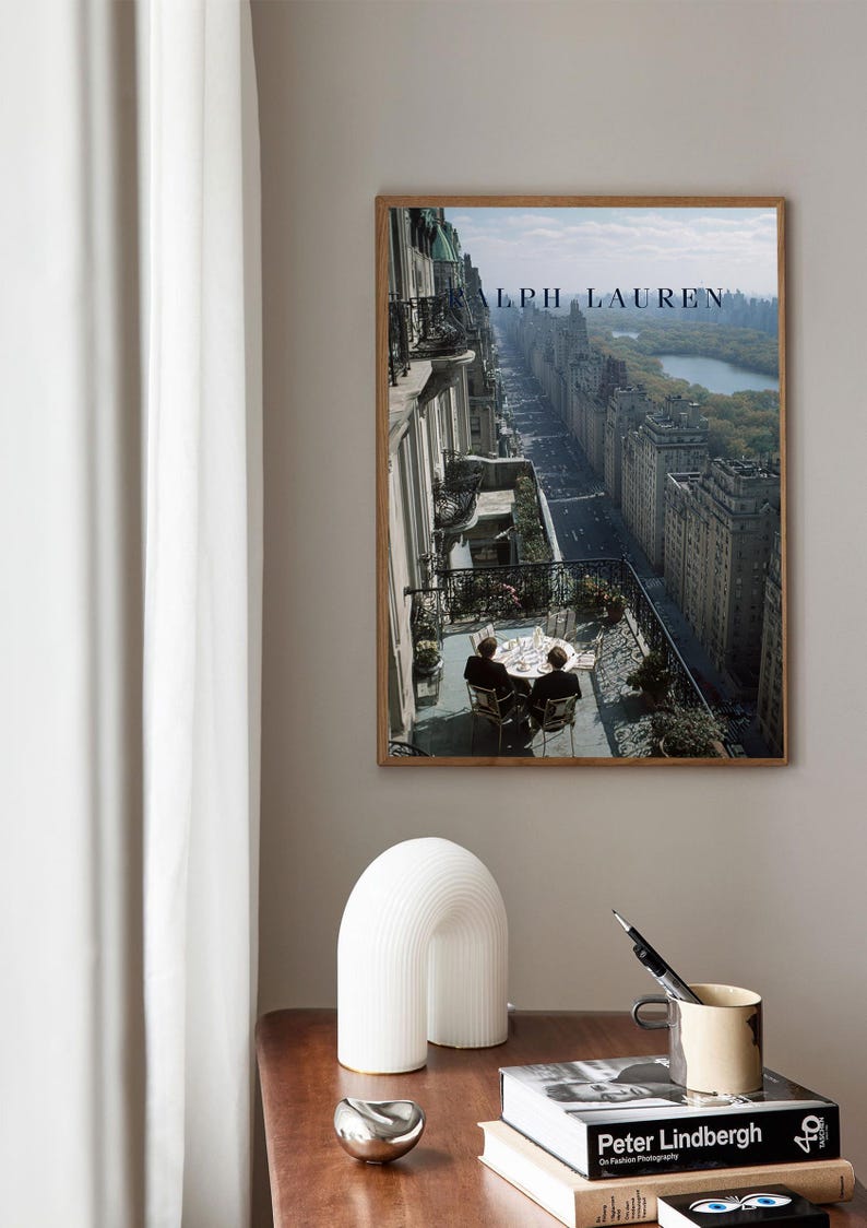 New York Balcony Poster, Fifth Avenue Penthouse Wall Art, Central Park View Print, Old Money NYC Decor, Luxury Al Fresco Dining Art