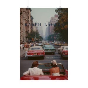 Vintage Ralph Lauren Style Poster, Old Money Wall Art, New York City Print, Luxury Decor, Red Convertible Car Art