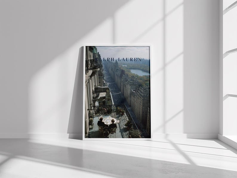 New York Balcony Poster, Fifth Avenue Penthouse Wall Art, Central Park View Print, Old Money NYC Decor, Luxury Al Fresco Dining Art