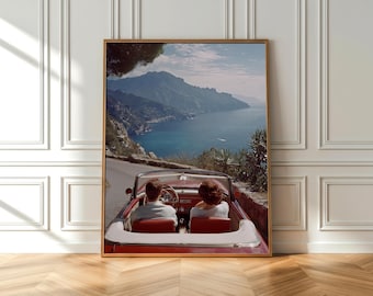 Stampa di un'auto d'epoca della Costiera Amalfitana, fotografia di viaggio estiva europea vintage (file digitale)