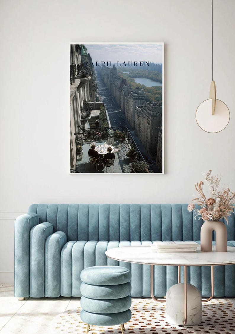 New York Balcony Poster, Fifth Avenue Penthouse Wall Art, Central Park View Print, Old Money NYC Decor, Luxury Al Fresco Dining Art