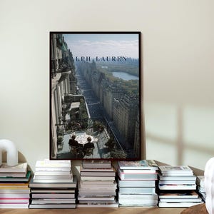New York Balcony Poster, Fifth Avenue Penthouse Wall Art, Central Park View Print, Old Money NYC Decor, Luxury Al Fresco Dining Art