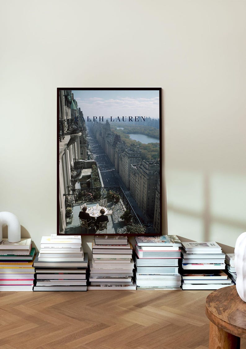 New York Balcony Poster, Fifth Avenue Penthouse Wall Art, Central Park View Print, Old Money NYC Decor, Luxury Al Fresco Dining Art