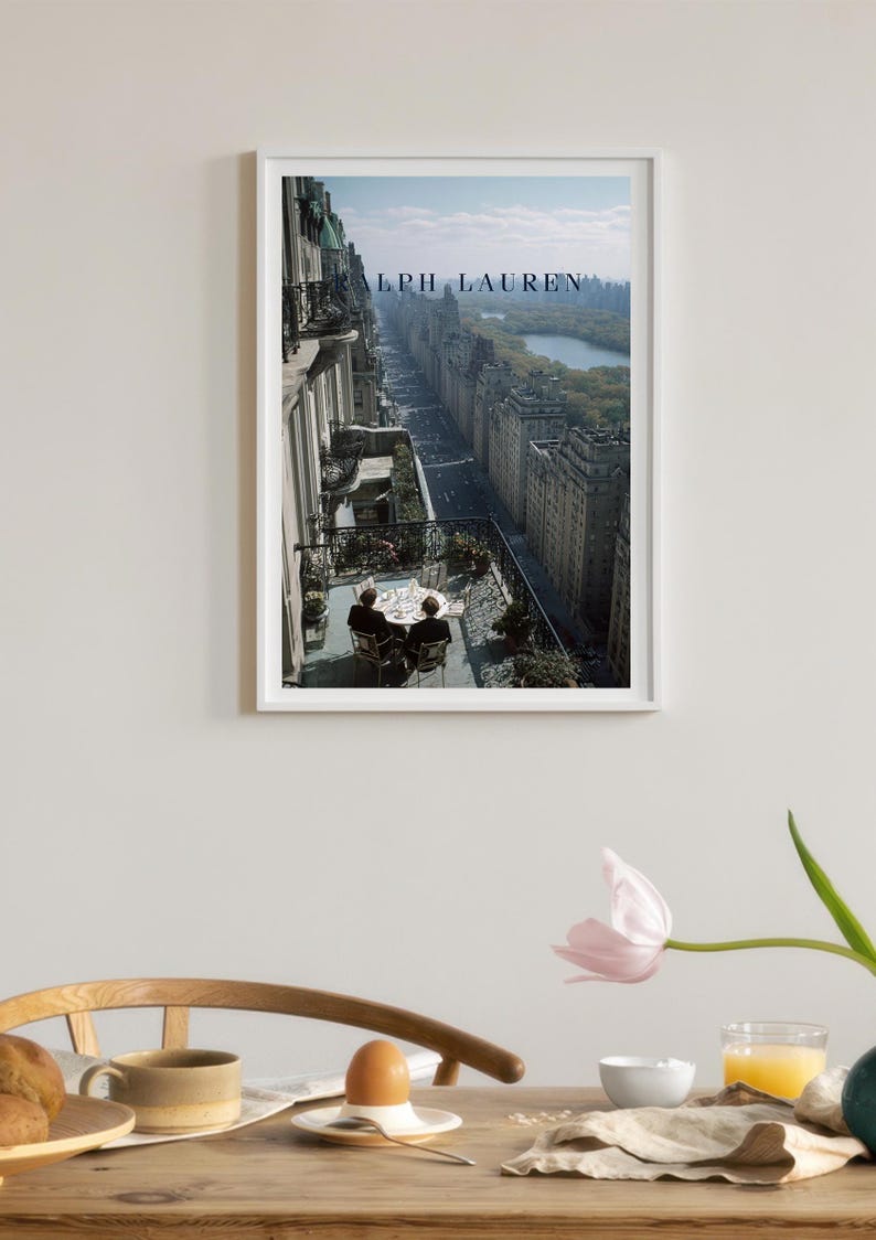 New York Balcony Poster, Fifth Avenue Penthouse Wall Art, Central Park View Print, Old Money NYC Decor, Luxury Al Fresco Dining Art