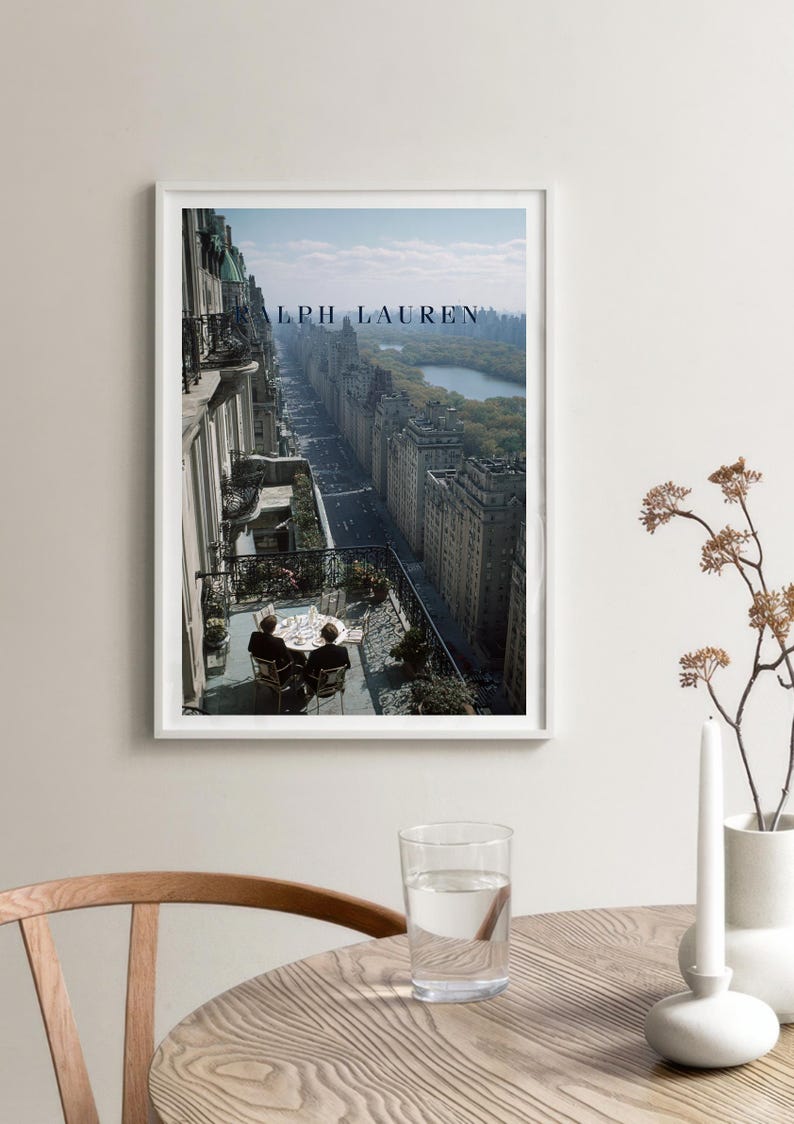 New York Balcony Poster, Fifth Avenue Penthouse Wall Art, Central Park View Print, Old Money NYC Decor, Luxury Al Fresco Dining Art