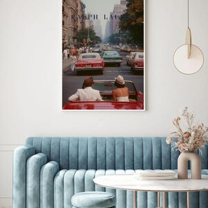 Vintage Ralph Lauren Style Poster, Old Money Wall Art, New York City Print, Luxury Decor, Red Convertible Car Art