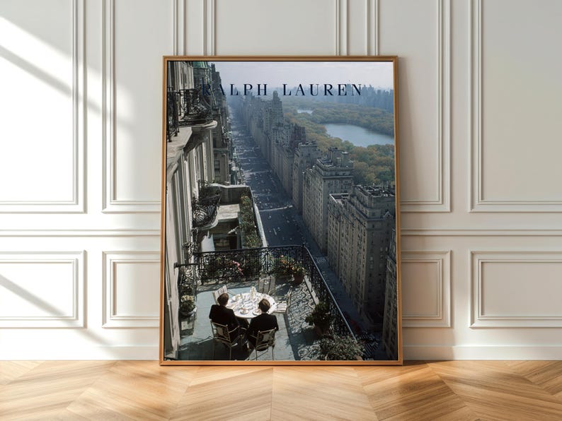 New York Balcony Poster, Fifth Avenue Penthouse Wall Art, Central Park View Print, Old Money NYC Decor, Luxury Al Fresco Dining Art