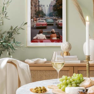 Vintage Ralph Lauren Style Poster, Old Money Wall Art, New York City Print, Luxury Decor, Red Convertible Car Art