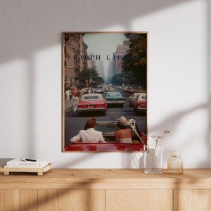 Vintage Ralph Lauren Style Poster, Old Money Wall Art, New York City Print, Luxury Decor, Red Convertible Car Art