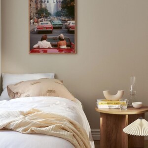 Vintage Ralph Lauren Style Poster, Old Money Wall Art, New York City Print, Luxury Decor, Red Convertible Car Art
