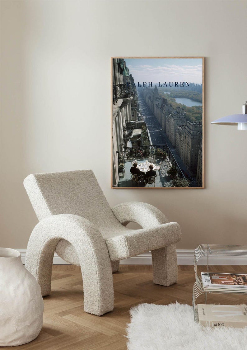 New York Balcony Poster, Fifth Avenue Penthouse Wall Art, Central Park View Print, Old Money NYC Decor, Luxury Al Fresco Dining Art