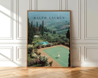 Ralph Lauren-tennisbaanprint, vintage Franse landgoedmuurkunst