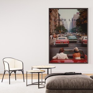 Vintage Ralph Lauren Style Poster, Old Money Wall Art, New York City Print, Luxury Decor, Red Convertible Car Art