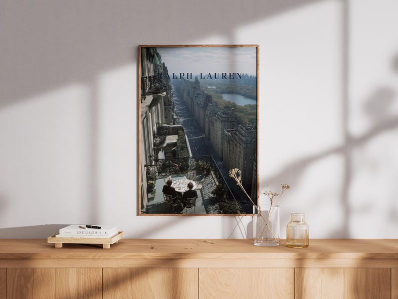 New York Balcony Poster, Fifth Avenue Penthouse Wall Art, Central Park View Print, Old Money NYC Decor, Luxury Al Fresco Dining Art