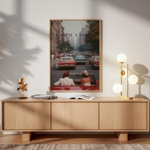 Vintage Ralph Lauren Style Poster, Old Money Wall Art, New York City Print, Luxury Decor, Red Convertible Car Art