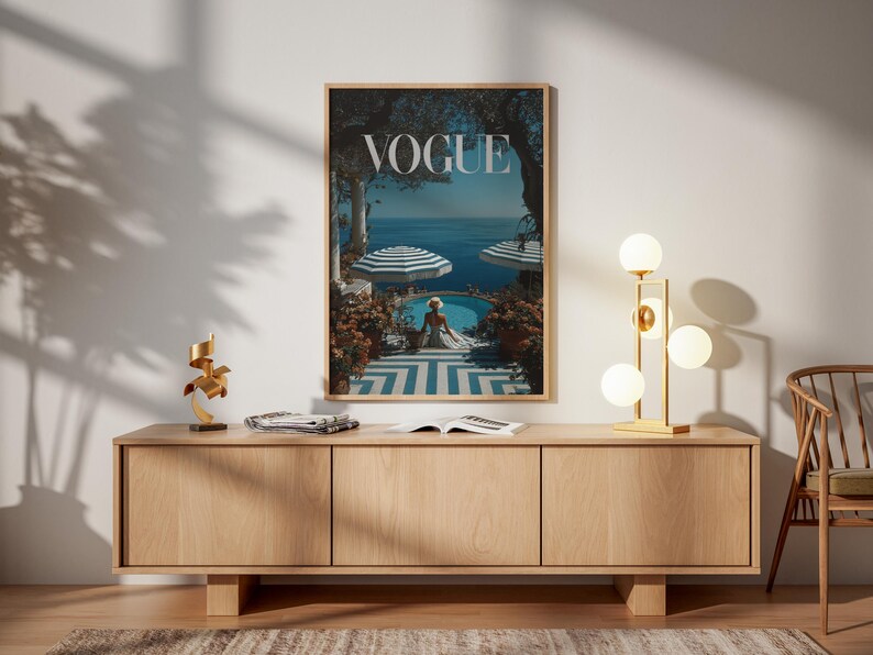 Vogue Mediterranean Poolside Poster | Retro Seaside Resort Wall Art | Coastal Chic Home Decor | Luxury Summer Print