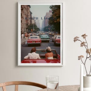 Vintage Ralph Lauren Style Poster, Old Money Wall Art, New York City Print, Luxury Decor, Red Convertible Car Art