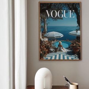Vogue Mediterranean Poolside Poster | Retro Seaside Resort Wall Art | Coastal Chic Home Decor | Luxury Summer Print