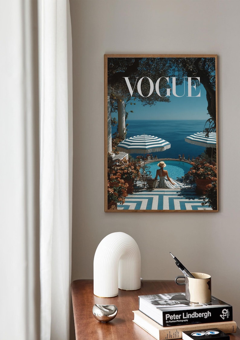 Vogue Mediterranean Poolside Poster | Retro Seaside Resort Wall Art | Coastal Chic Home Decor | Luxury Summer Print